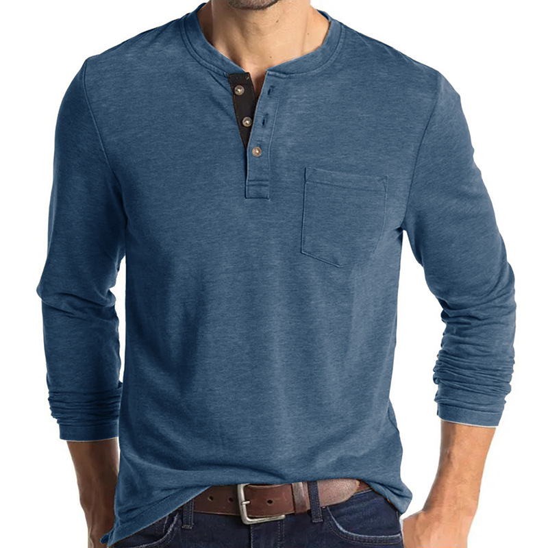 Amazon hombres europeos y americanos de manga larga de cuello redondo Camiseta de los hombres camisa de fondo Comercio exterior de los hombres camiseta Henry cuello superior