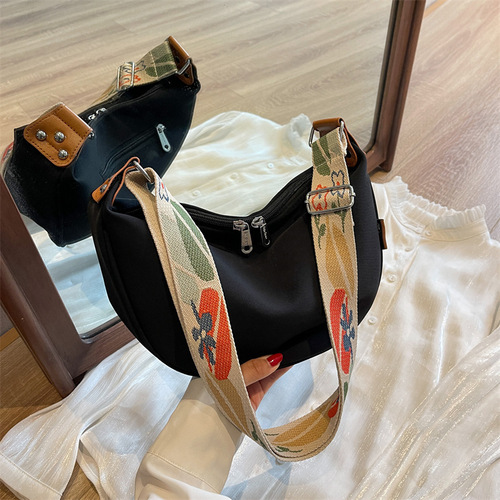 Foreign trade fashionable one-shoulder cross-body dumpling bag, versatile, large-capacity, high-end sense, ribbon, lightweight underarm canvas bag for women