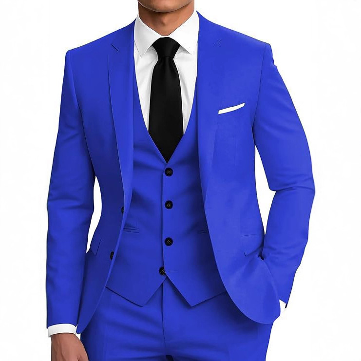 Kişi biznes kostyumu üçlük, iki düyməli, slim fit
