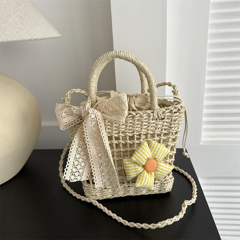 Nueva bolsa de verano de las mujeres bolso de paja tejida a mano pequeño bolso fresco bolso de hombro casual bolsa de mensajero de vacaciones