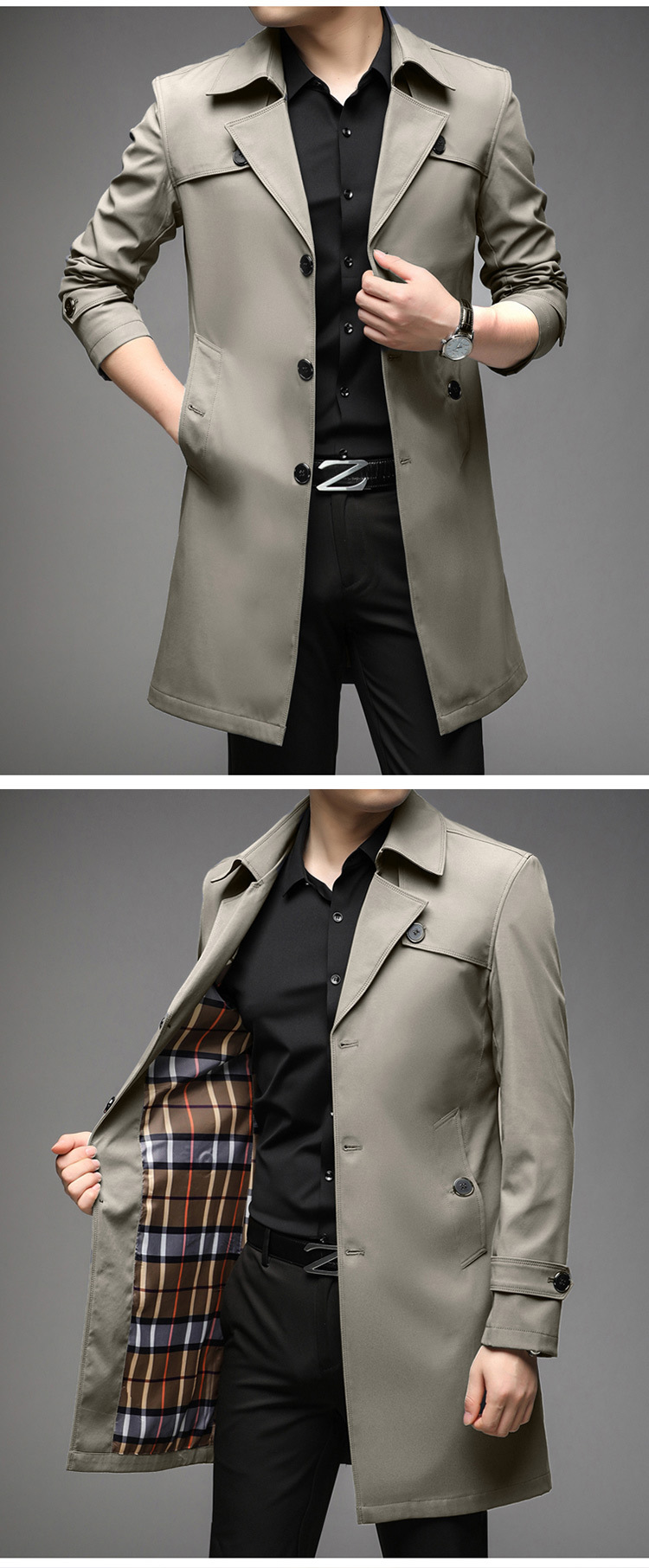 Men's Trench Coat Mid Length Solid Colour Luxury Winter Jacket_voghion.com