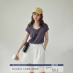 「北岛AMUU」正肩短袖经典款U领t恤夏季修身显瘦百搭设计感上衣女