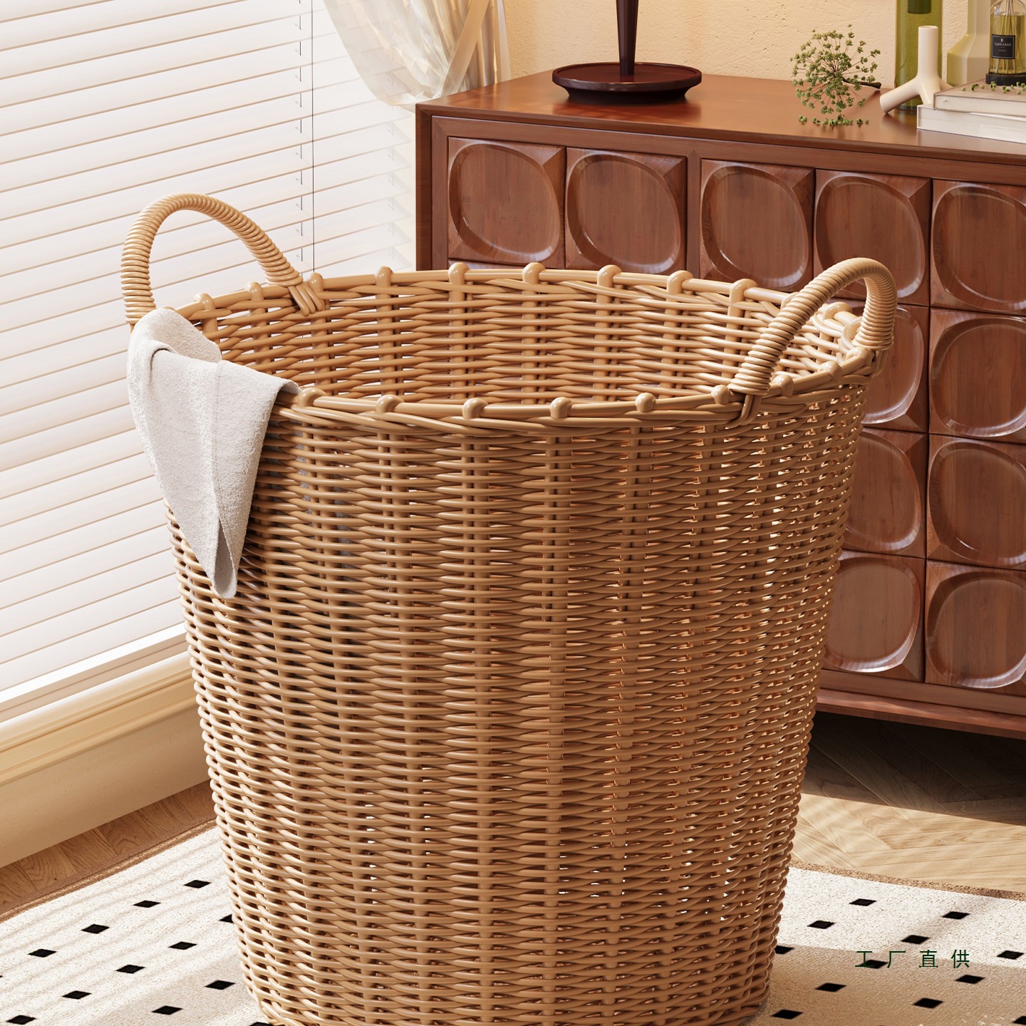Medieval Style Dirty Clothes Basket Imitation Rattan High-Value Accessible Luxury Household Dirty Clothes Storage Basket Large Capacity Bathroom Laundry Basket