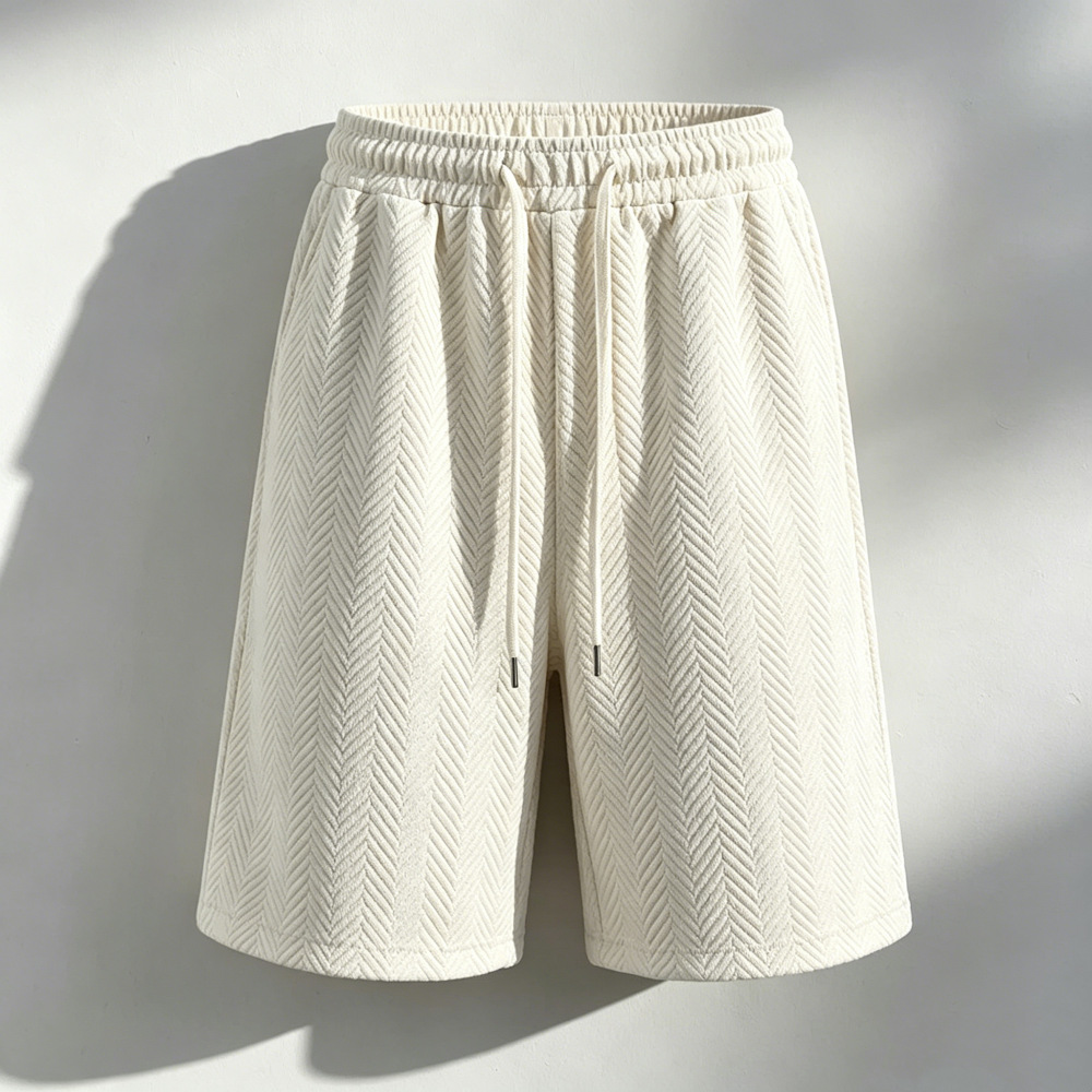 Herren-Shorts aus Eisseide mit Jacquard-Weizenährenmuster, atmungsaktiv, locker, Übergröße, lässige Sommerhose mit geradem Bein und Fünf-Punkt-Spitze_voghion.com