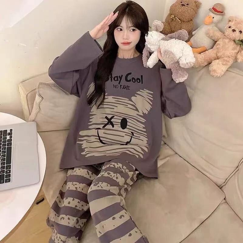 Cute Round Neck Pajamas for Girls, Spring, Autumn and Winter Long-Sleeved Plus Fat mm Plus Size Teenagers and Students Home Clothes Dropshipping Cute Round Neck Pajamas for Girls, Spring, Autumn and Winter Long-Sleeved Plus Fat mm Plus Size Teenagers and Students Home Clothes Dropshipping