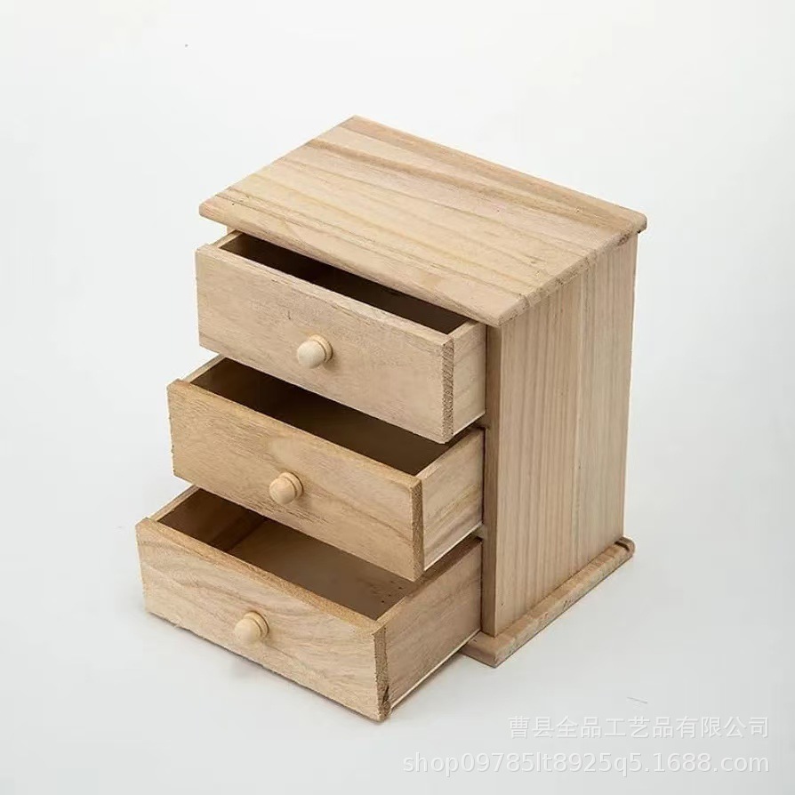 Mini caja de almacenamiento de madera de escritorio, artesanía de madera, cajón de tres capas, acabado de artículos diversos, caja de almacenamiento de accesorios hechos a mano de bricolaje