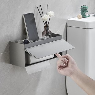 Toilet tissue box toilet storage rack bathroom waterproof wall-mounted toilet paper roll gun gray with lid