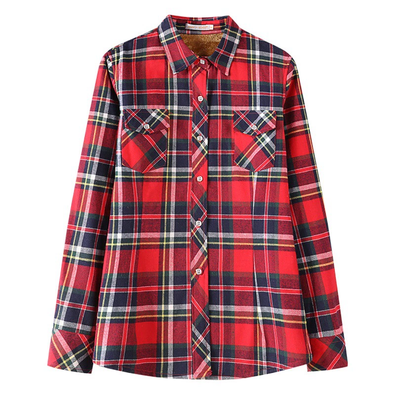 Новая теплая женская рубашка в клетку 2025 года, женская бархатная утолщенная рубашка в клетку, британская стройная рубашка с длинным рукавом для женщин