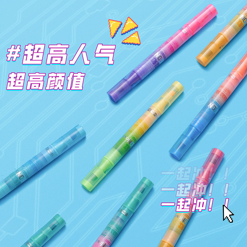 Resaltador de dos colores de doble cabezal de neón de alto valor, cabezal suave, bolígrafo de cuenta manual suave y duradero, marcador de marca para estudiantes