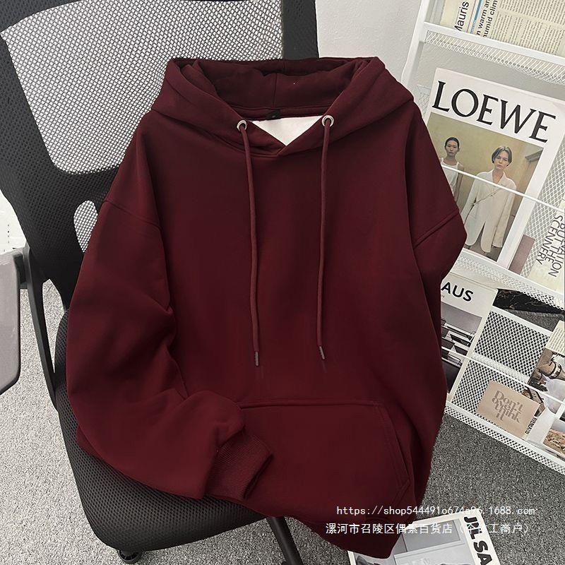 2026 Spring/Autumn American-style loose-fit, versatile, minimalist top; Hong Kong-style simple solid-color hooded sweatshirt for men and women
