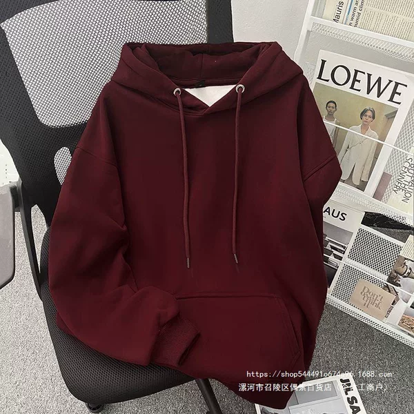 2026 Spring/Autumn American-style loose-fit, versatile, minimalist top; Hong Kong-style simple solid-color hooded sweatshirt for men and women