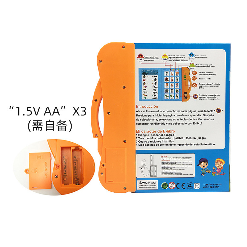 Nuevos libros electrónicos transfronterizos en inglés español juguetes de aprendizaje de la educación temprana de niños libros de voz en español