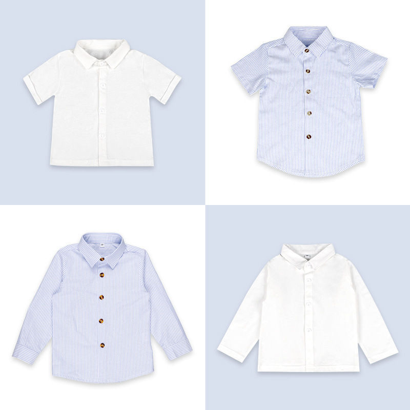 Children's Shirts 2023 Boys' Korean Style Collared Shirts for Toddlers and Young Children Spring and Summer Striped Base Shirts Wholesale Korean Trendy Style