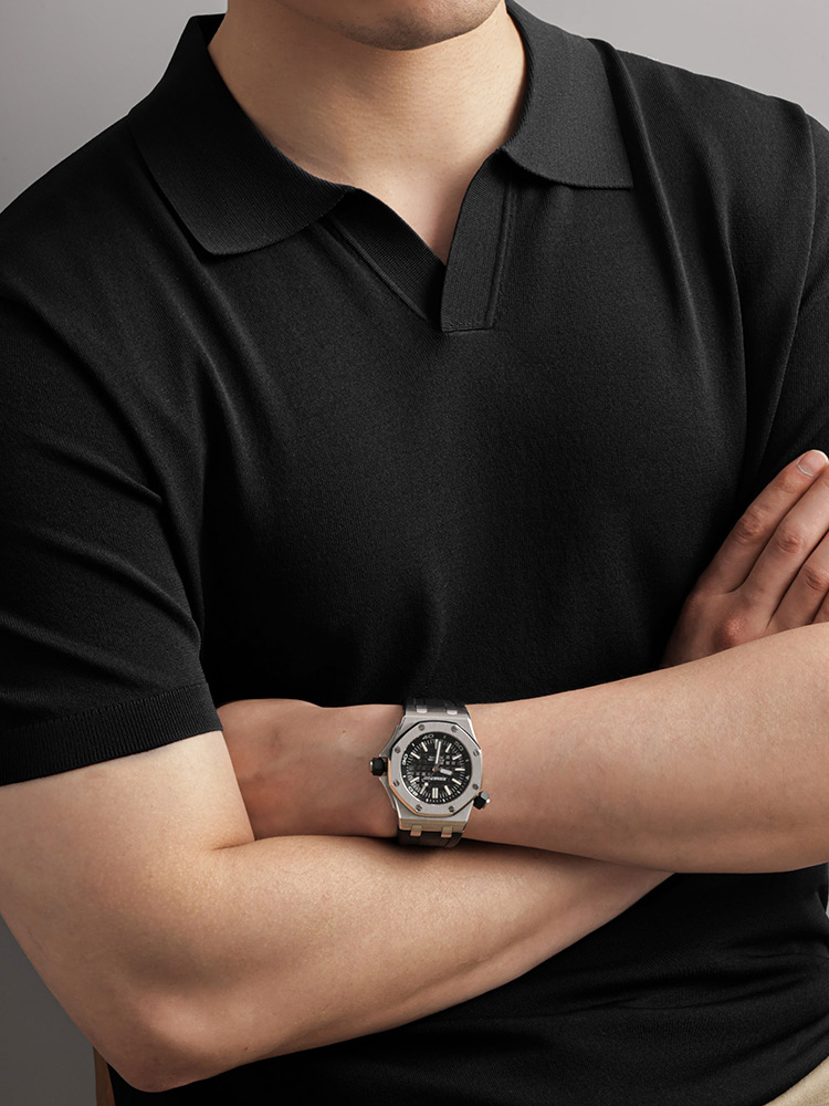 Camisa polo de manga corta sin botones de punto de solapa de verano para hombre de estilo maduro ligero Camiseta casual suelta