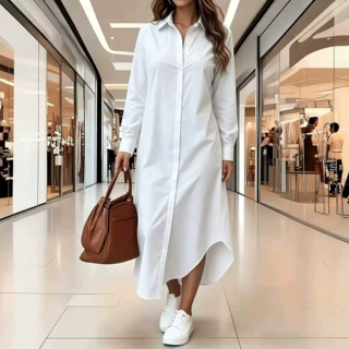 大码女装2026欧美跨境四季新款时尚休闲纯色长衫多穿法长版上衣