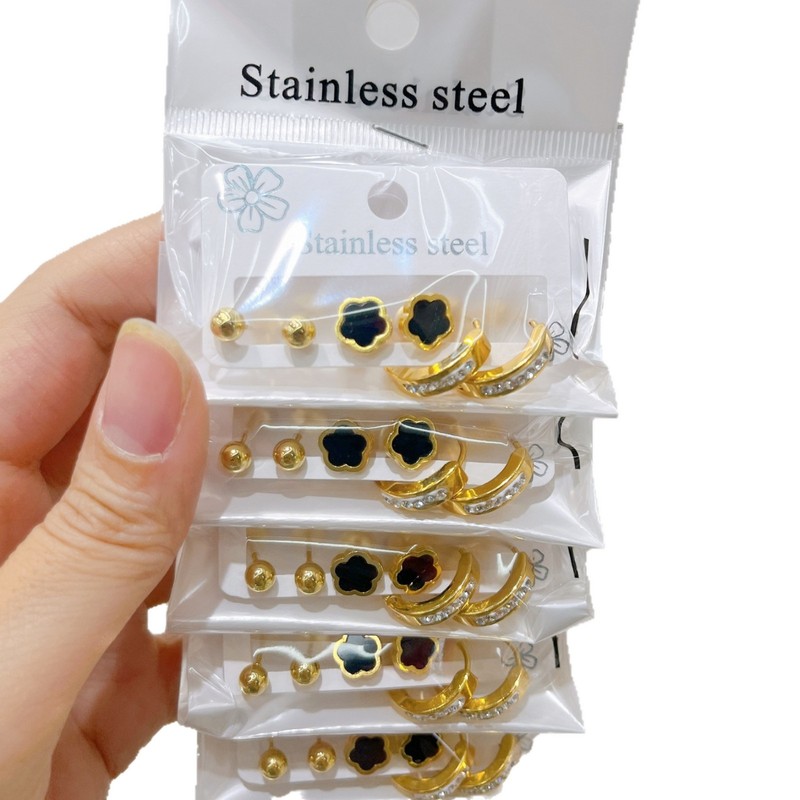 跨境耳环套装组合耳扣四叶草爱心花朵高级感精致镶钻耳钉耳圈耳饰|undefined