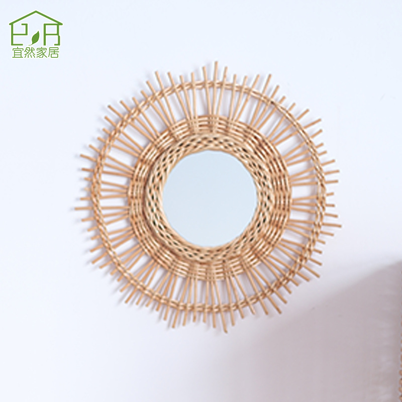 Espejo decorativo de trenzado de sauce transfronterizo de estilo nórdico redondo de pared de espejo decorativo de pared de baño de vivienda espejo decorativo de maquillaje