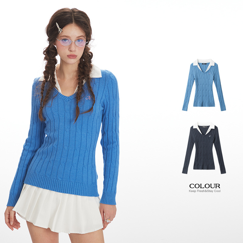 Heyhenry Twist Slim Fit Slim V-Neck Long Sleeve Sweater Women's 2025 New Autumn Korean Style Bottoming Sweater