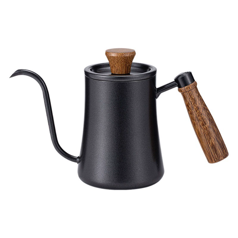 Ручной кофейник с длинным ртом и мелким ртом бытовой горшок из нержавеющей стали 304 утолщенное ухо висит кофейный прибор с деревянной ручкой на открытом воздухе