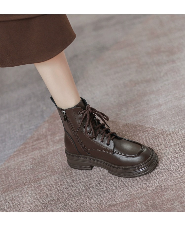 Women's Ankle Boots Brown Plush Lined Versatile Casual Shoes_voghion.com