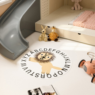 INS round cashmere-like floor mat children's room bedside blanket cartoon lamb lion dinosaur bear head printed floor mat