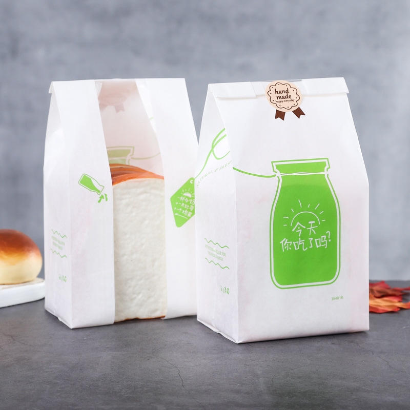 生产早餐纸袋开窗透明防油纸袋吐司面包袋贴纸封口西点袋可降解