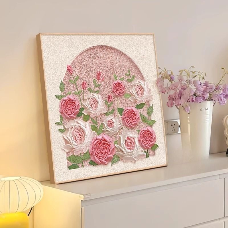 玫瑰花卉桌面摆画艺术电视柜装饰画奶油风玄关餐边斗柜挂画感工厂