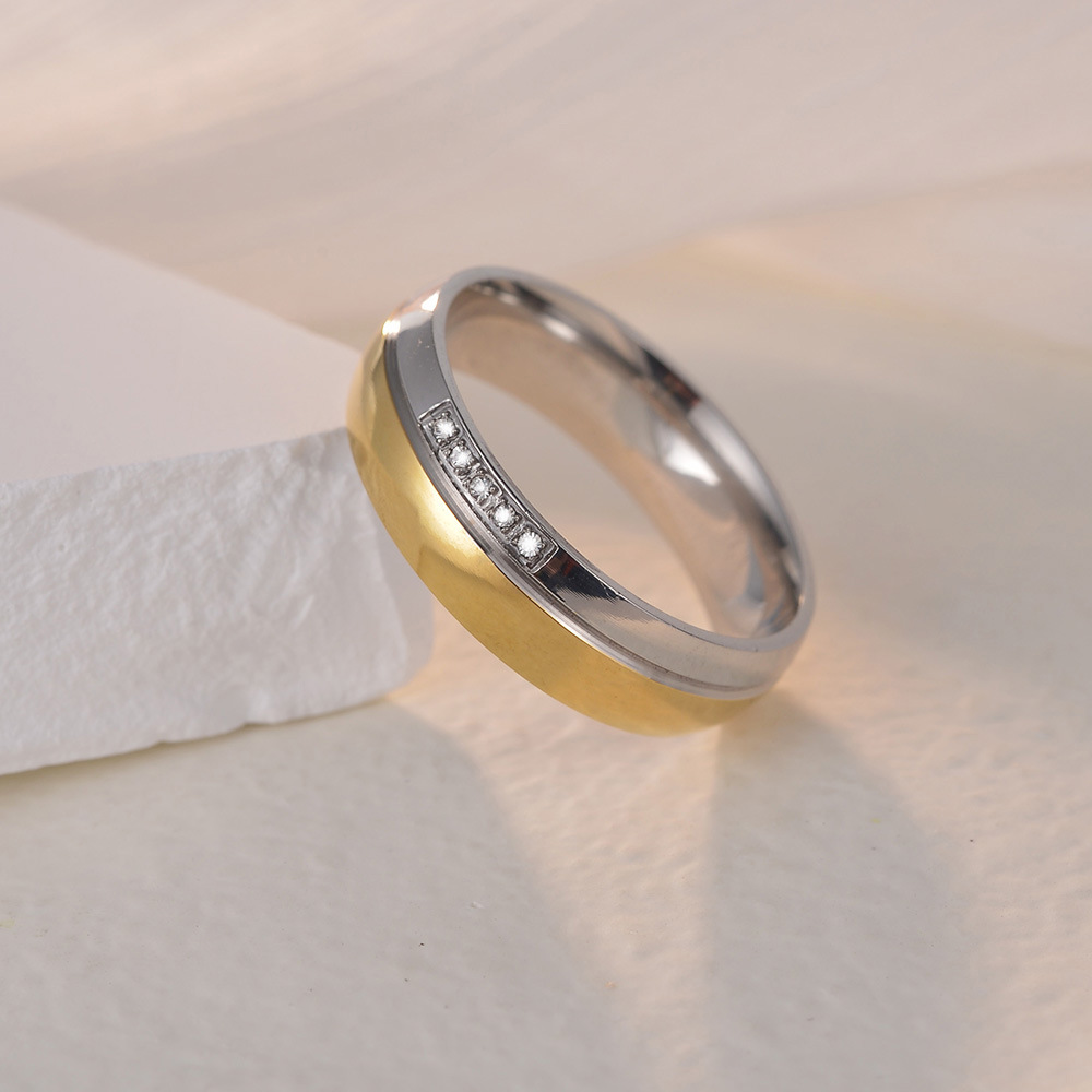 Rings Classification 1 Piece Quantity Wholesale Jewelry Simple Style Geometric Color Block 201 Stainless Steel Rhinestones Gold Plated Plating Inlay Rings