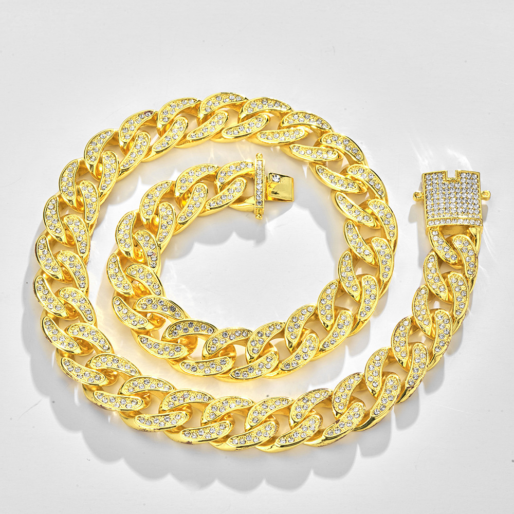 Collana hip hop con diamanti grandi e grandi in oro, prepotente ed esagerata, a catena cubana Miami da 18 mm_voghion.com