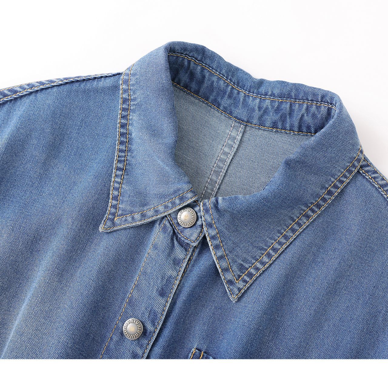 Váy denim nữ cạp cao dáng chữ A tay ngắn mùa hè — Cao bồi xanh chi tiết 18