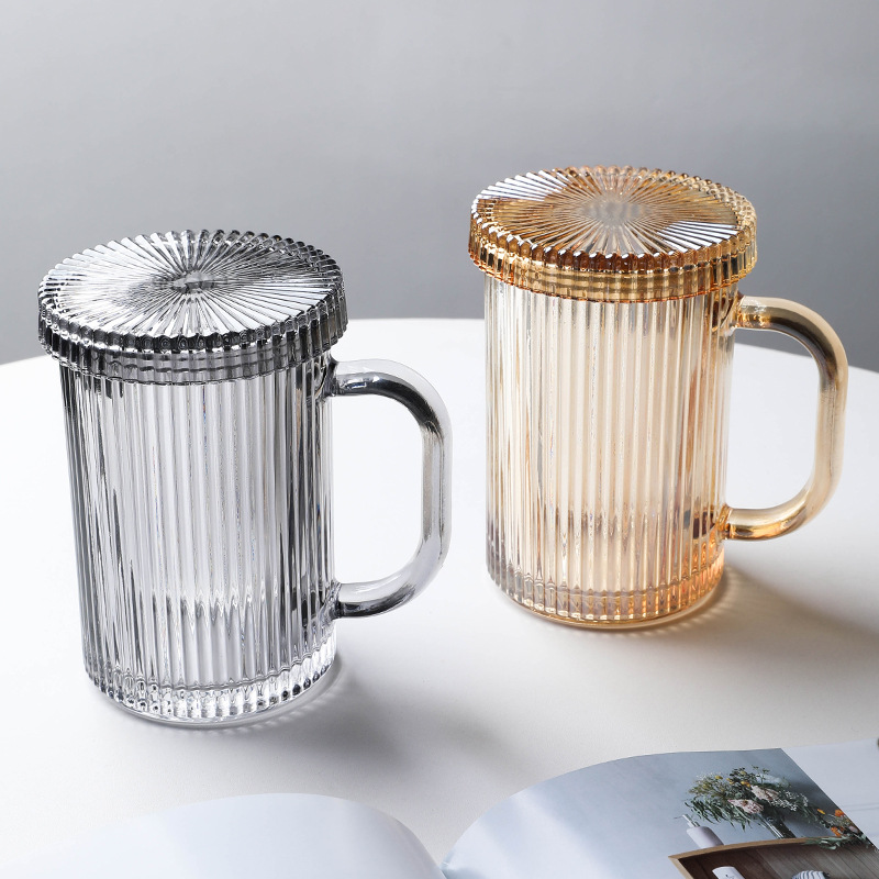 Inswind vertical taza de vidrio con tapa mango taza de menú taza de agua de alto valor de cara taza de desayuno de leche taza de bebida