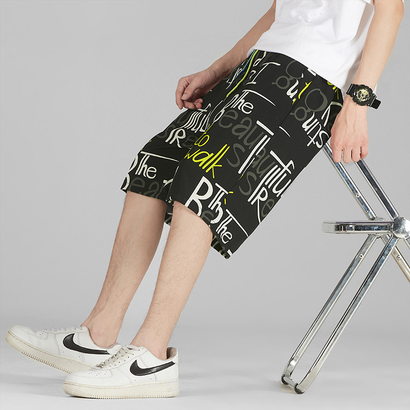 Pantalones de playa de verano, pantalones cortos sueltos para hombres, pantalones grandes de moda, pantalones casuales de hip-hop ligeros, pantalones de cinco puntos de secado rápido