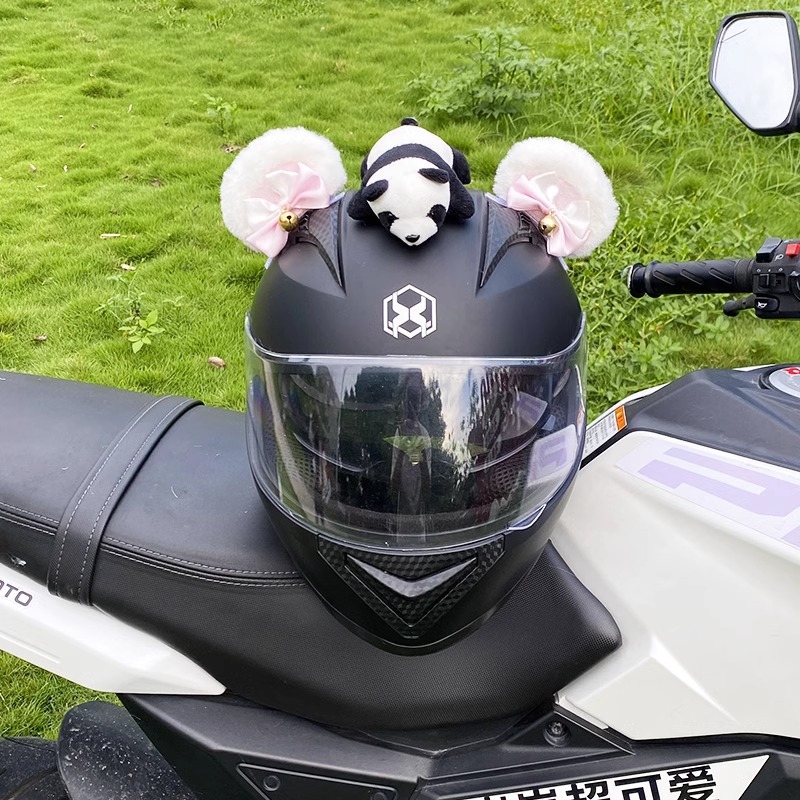 Universal Cute Bear Ear Decoration Motorcycle Electric Car Helmet Accessories (Auto Parts and Accessories) - white-and-pink-bear-ears-no-tail-no-panda-no-helmet
