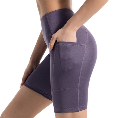 Summer running sports tight mid-shorts for women with peach hips, high waist, side pockets, five-quarter pants, fitness quick-drying yoga pants
