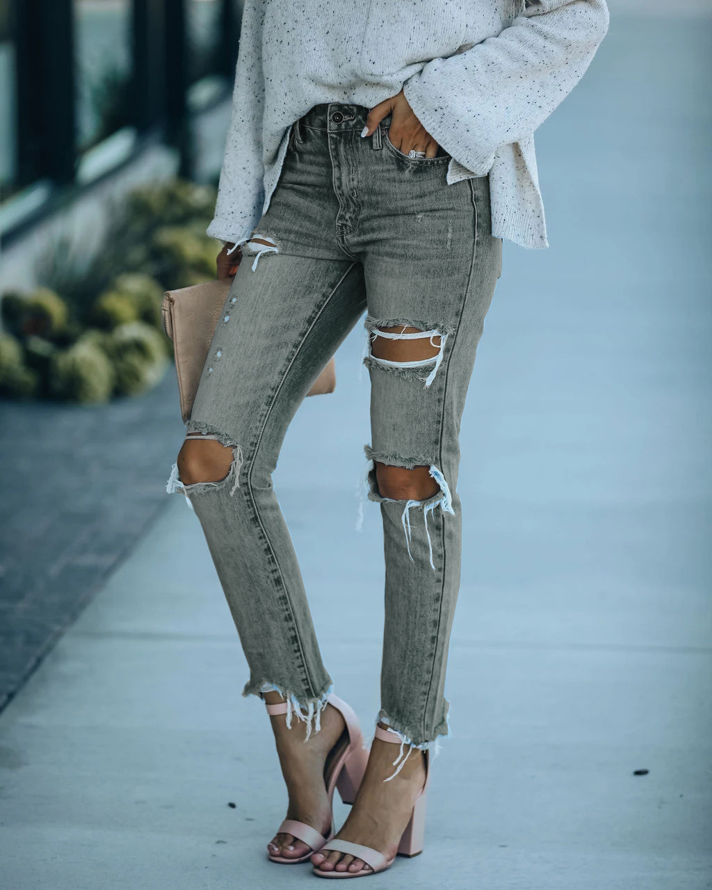 Washed Torn Ripped Tassel Jeans NSYF89202