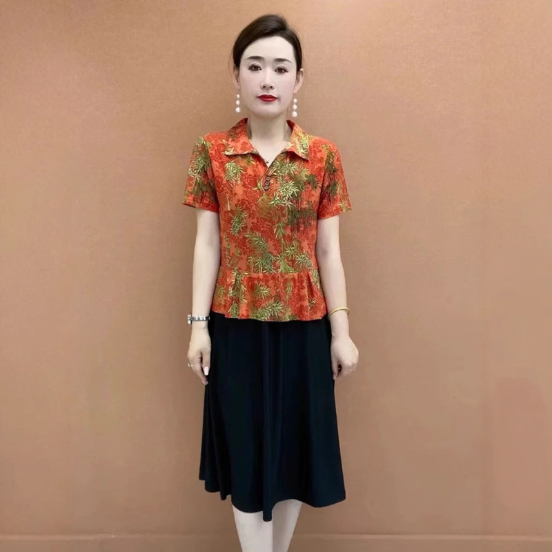 Middle-aged and Elderly Women's Dress for Mother 2025 Summer New Fashion Foreign Elegant Meat Covering Slimming Fake Two-piece dress