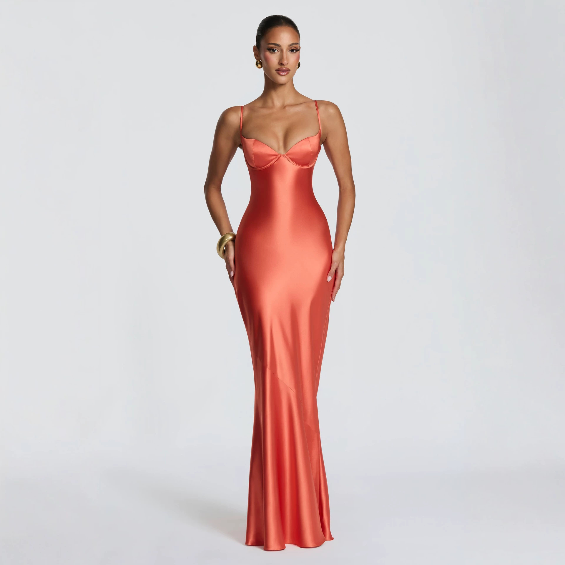 European and American 2026 New Cross-Border Women's Satin Sexy V-Neck Backless Tie-Up Mermaid Bodycon Dress for Women
