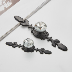 Zinc alloy single hole handle European style simple transparent crystal single hole cabinet wardrobe door handle glass drill handle