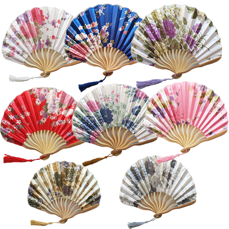 Abanico de espada de dragón de venta caliente transfronterizo Abanico femenino exquisito Abanico de concha japonés Abanico plegable de baile pequeño Se puede agregar impresión de seda de bolsa de ventilador