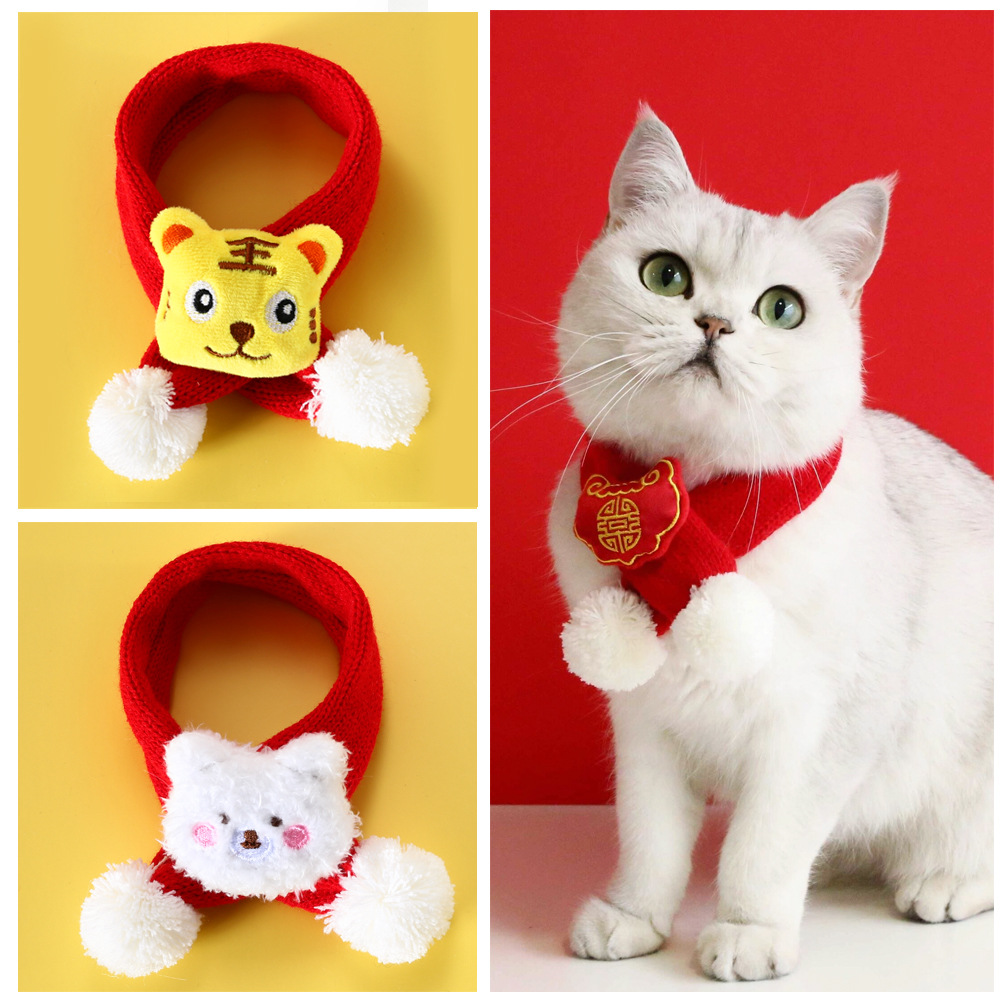 Mascota Año Nuevo Festival de Primavera celebración Fu lana de punto Tigre Año bufanda de dibujos animados gato Oso De Peluche perro bufanda Accesorios