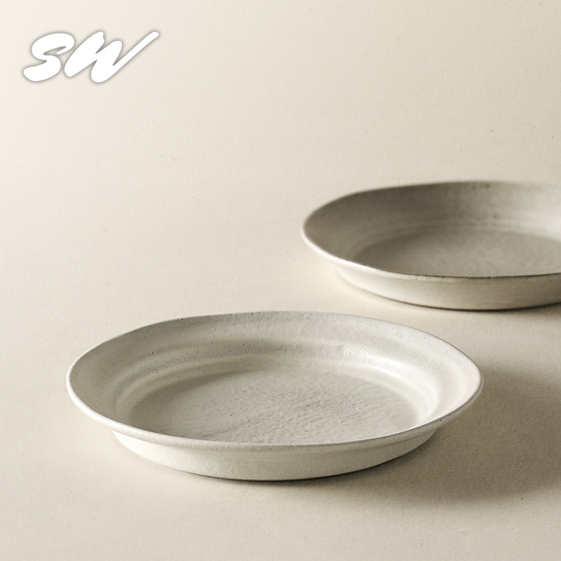 Sanwu Japanese Stoneware Handmade Dinner Plate Creative Restaurant Salad Plate Retro Ceramic Daily Dinner Plate Fruit Pastry Plate