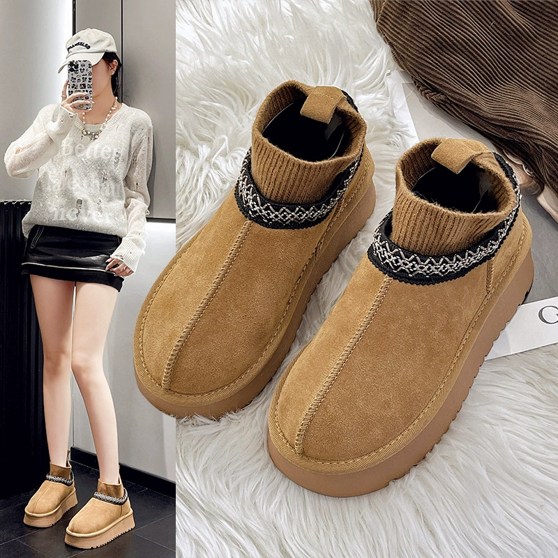 Гу Юнь. Толстое дно плюс бархат утолщенные снежные сапоги для женщин 2024 новая осень и зима в деревне Сангпо северо-восточная хлопковая обувь короткая