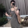 法式气质条纹显瘦连衣裙
