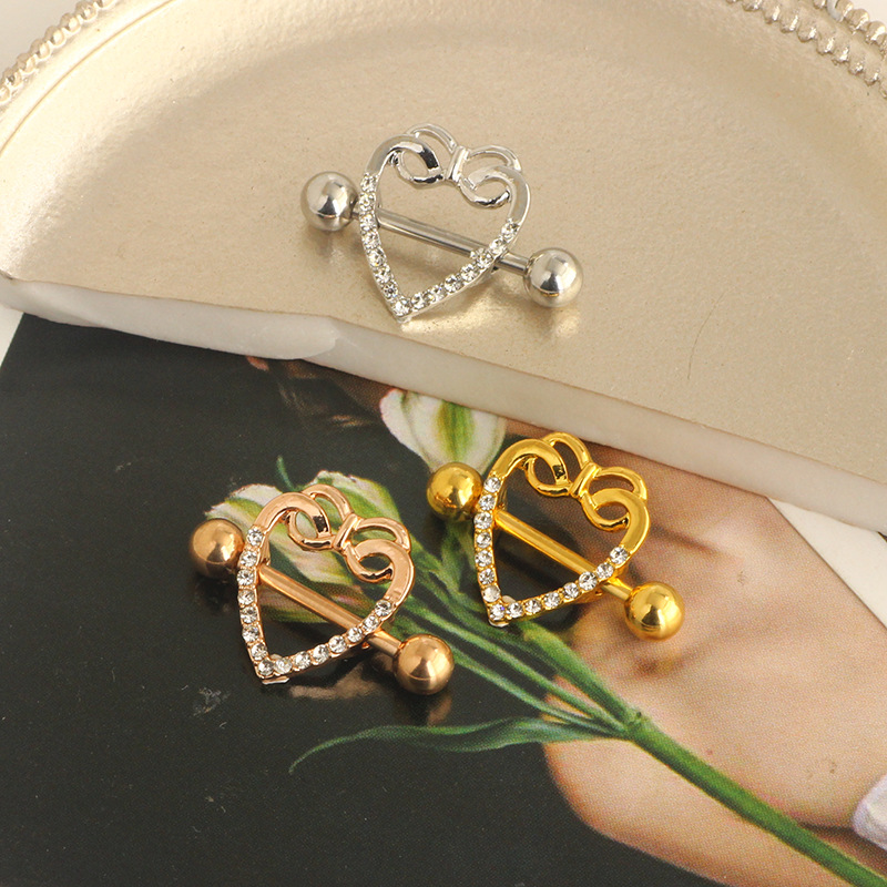 2022 Peach Heart 14G Stainless Steel Heart Shaped Nipple Ring Rose Gold Vacuum Plated Body Piercing Jewelry Wholesale detail image 9