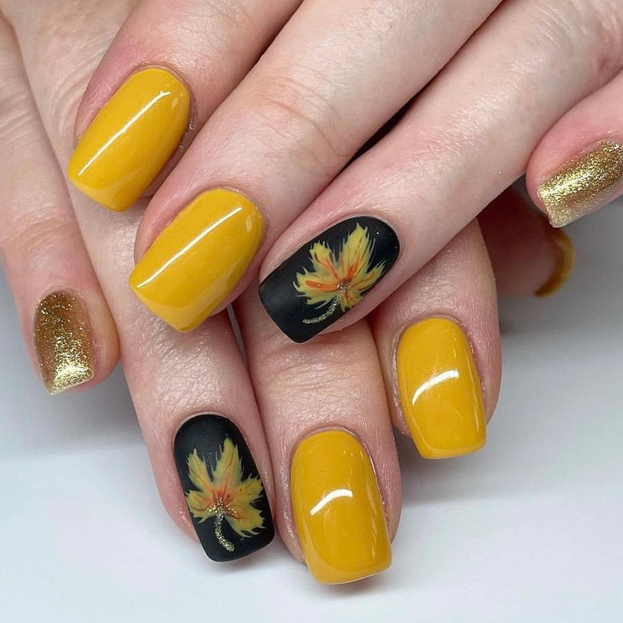 Autumn Maple Leaf False Nails Detachable Stylish Press On Nails_voghion.com