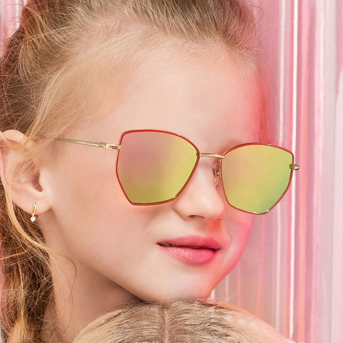 Nuevos poligonales metálicos transfronterizos para niños Gafas de sol para niños y niñas Moda callejera Gafas de sol Sunglasses