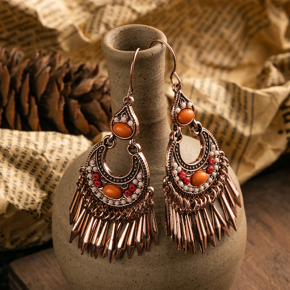 Pendientes Redondos De Moda Con Borla De Turquesa display picture 6