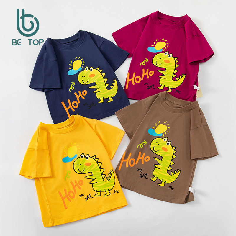 Betop ropa para niños coreanos camiseta de manga corta para niños verano dinosaurio niño bebé ropa de media manga transfronteriza suelta al por mayor