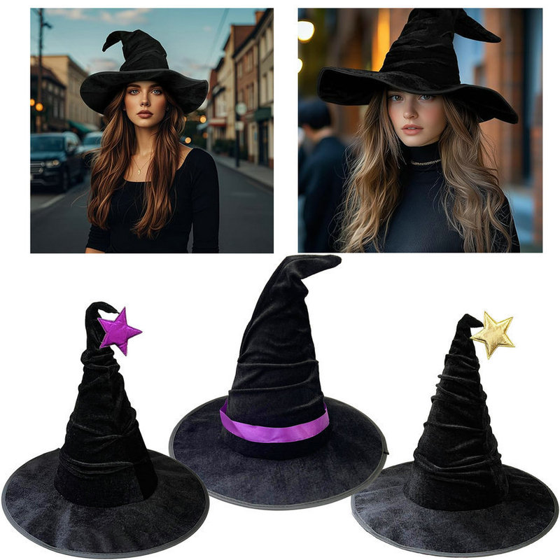 ハロウィン魔術師の帽子黒フランネル魔女帽子魔術師の帽子マジシャン魔女帽子パーティー帽子帽子|undefined