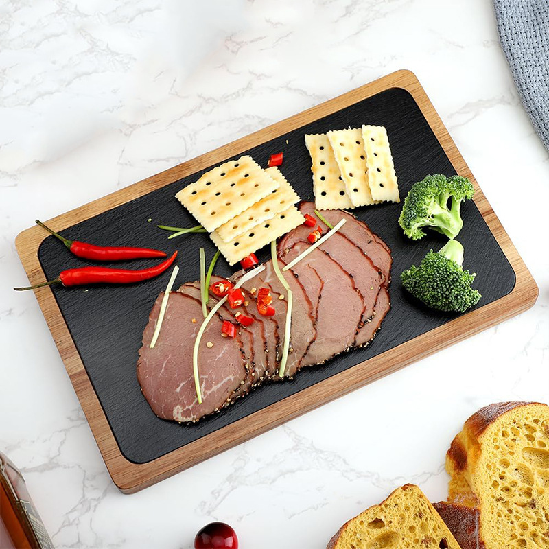 bandeja de bambú multifuncional con pizarra filete pizzeria tablero de fiesta casera restaurante snack bandeja de bambú y madera